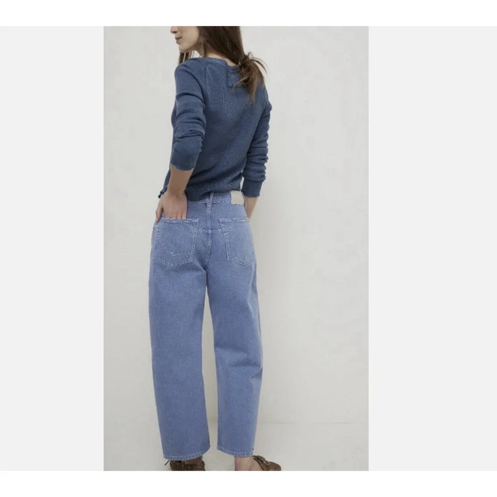 FREE PEOPLE We The Free Deep Trance Dropped Boyfriend Jeans Ocean Blue Size 30
